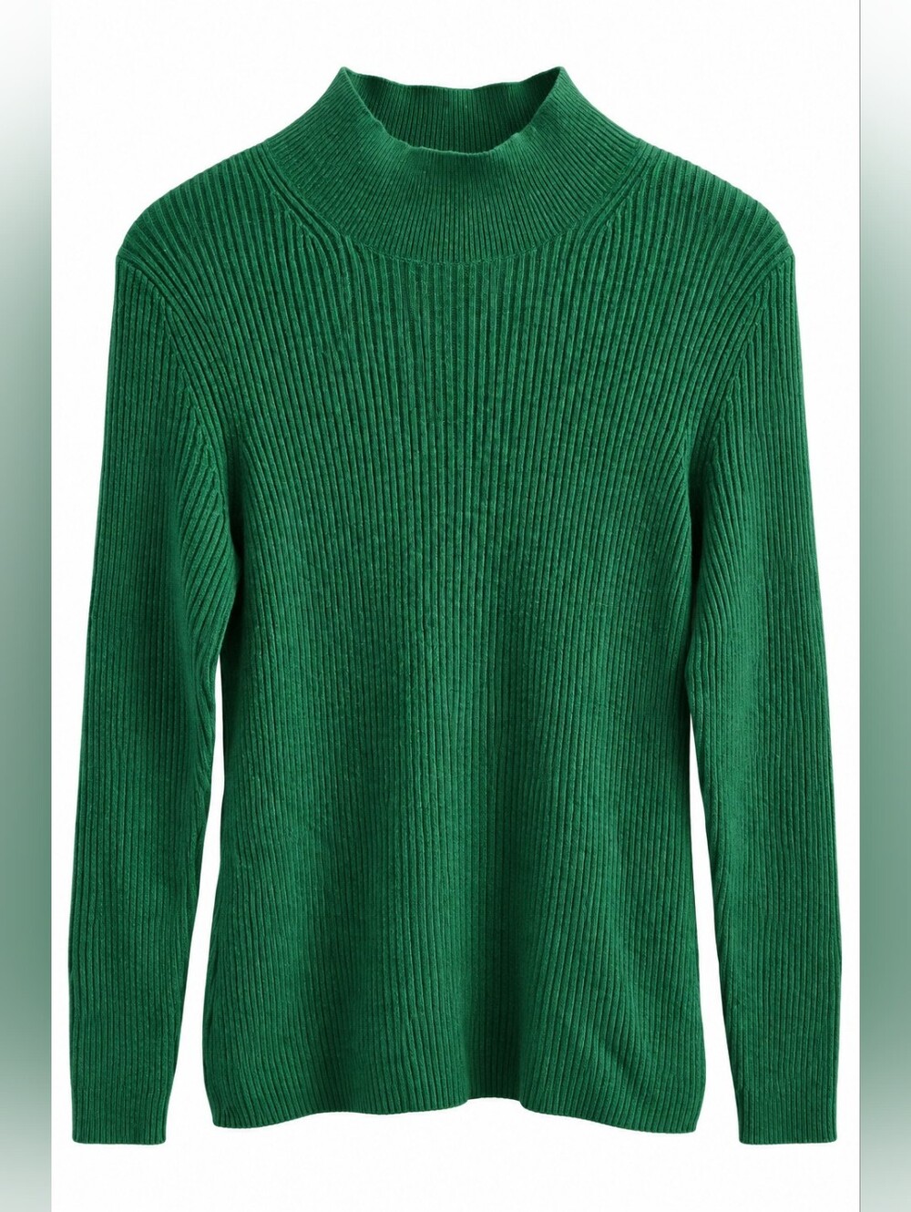 100% Cashmere Green Ribbed Mock Neck Sweater XL, ALEX MARIE